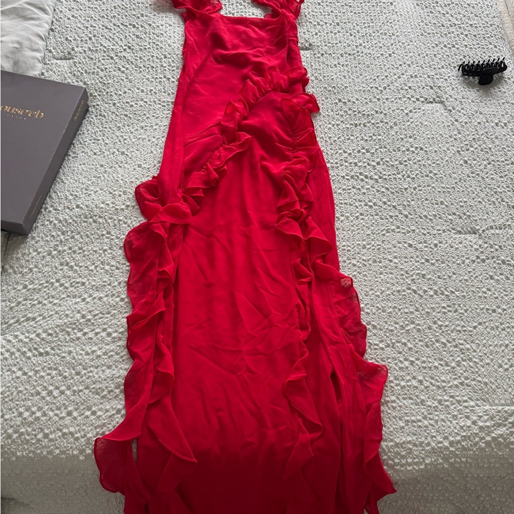 House of CB Red Asymmetrical Ruffled Sundress